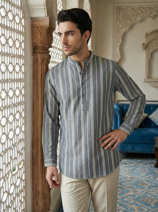 Stripe Pattern Cotton Blend Ethnic Kurta