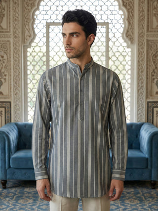Stripe Pattern Cotton Blend Ethnic Kurta
