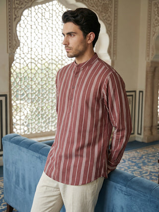 Stripe Pattern Cotton Blend Ethnic Kurta