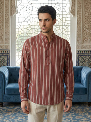 Stripe Pattern Cotton Blend Ethnic Kurta