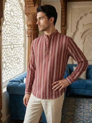 Stripe Pattern Cotton Blend Ethnic Kurta