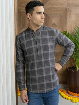 Men Classic Check Design Short Kurta