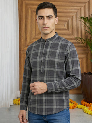 Men Classic Check Design Short Kurta