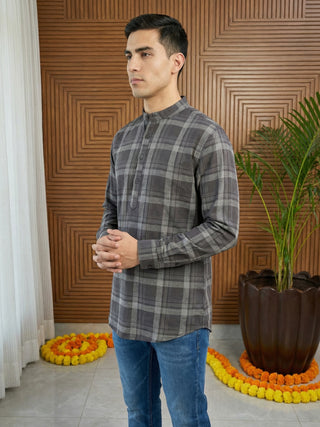 Men Classic Check Design Short Kurta