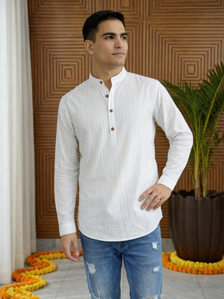 Men Striped Pure Cotton Short Kurta