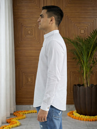 Men Striped Pure Cotton Short Kurta