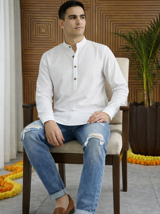 Men Striped Pure Cotton Short Kurta