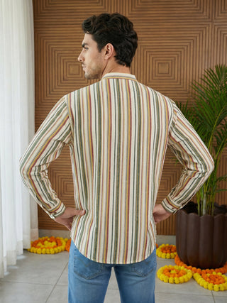 Men Casual Stripe Pattern Cotton Blend Kurta