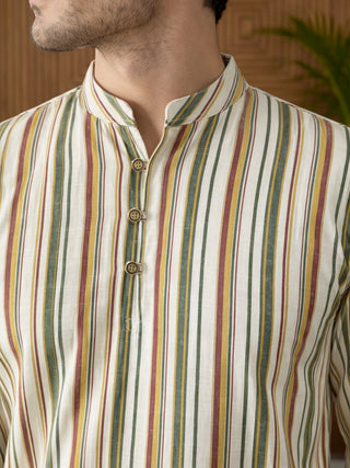 Men Casual Stripe Pattern Cotton Blend Kurta