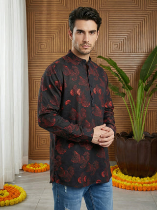 Men Classic Floral Design Short Kurta