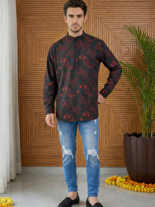 Men Classic Floral Design Short Kurta