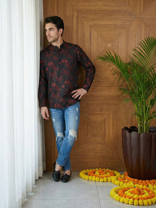 Men Classic Floral Design Short Kurta