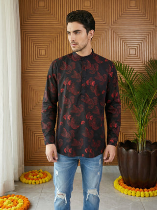 Men Classic Floral Design Short Kurta
