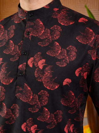 Men Classic Floral Design Short Kurta