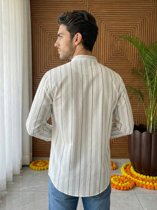 Men Cotton Blend Striped Short Kurta