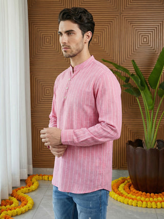 Men Striped Cotton Blend Short Kurta