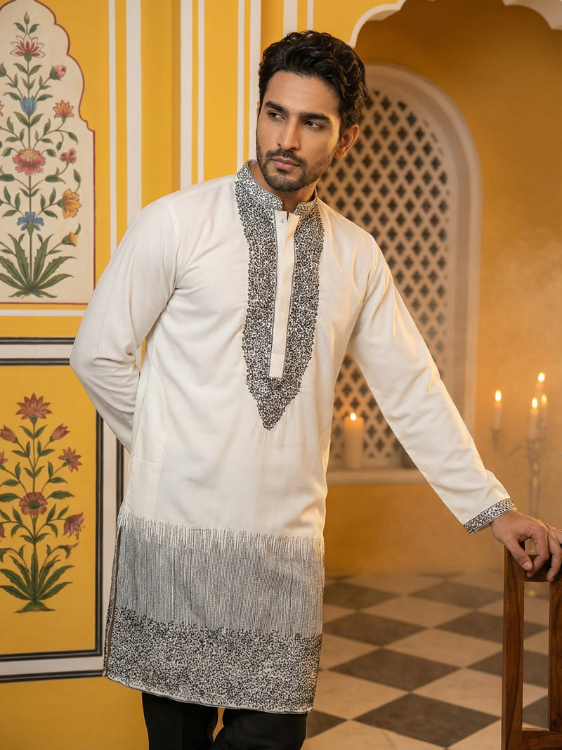 Japanese Cotton Blend Embroidered Kurta