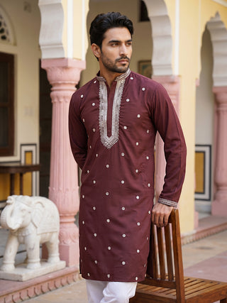 Men Japanese Imported Maroon Embroidered Kurta