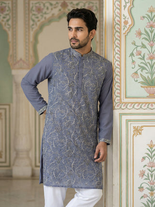 Men Festive Embroidered Straight Kurta