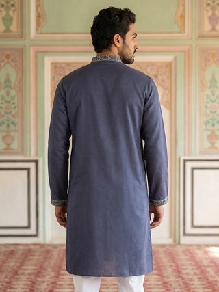 Men Festive Embroidered Straight Kurta