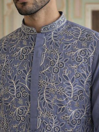 Men Festive Embroidered Straight Kurta
