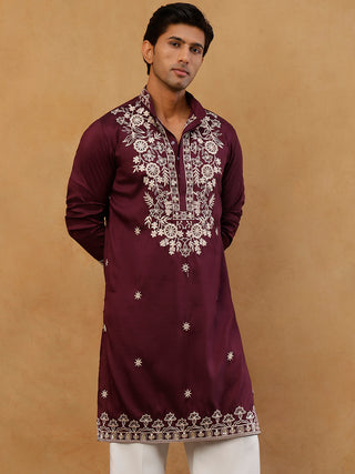 Purple Embroidered Cotton Blend Kurta