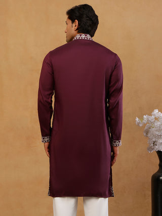 Purple Embroidered Cotton Blend Kurta
