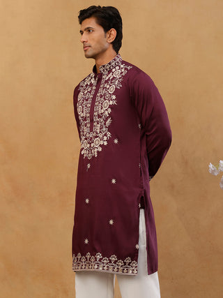 Purple Embroidered Cotton Blend Kurta