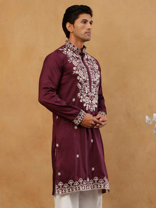 Purple Embroidered Cotton Blend Kurta