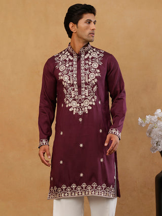 Purple Embroidered Cotton Blend Kurta