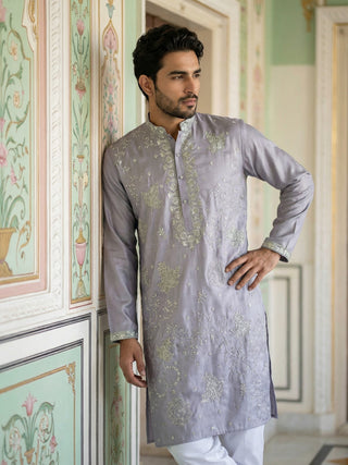 Embroidered Silk Blend Traditional Kurta