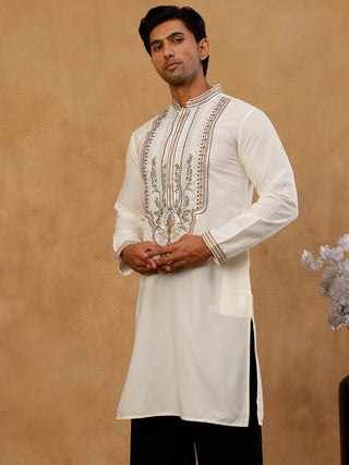 Cotton Blend Ethnic Embroidered Kurta