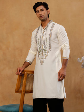 Cotton Blend Ethnic Embroidered Kurta