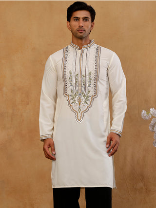 Cotton Blend Ethnic Embroidered Kurta