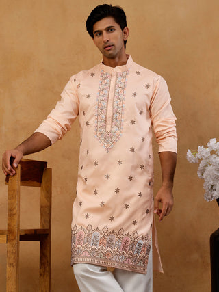Men Silk Blend Embroidered Kurta