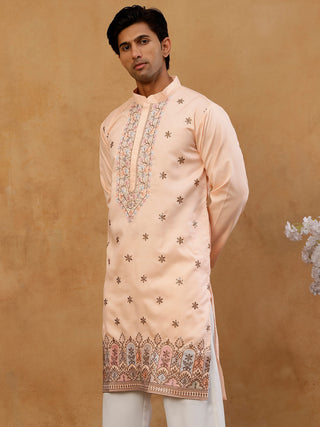 Men Silk Blend Embroidered Kurta