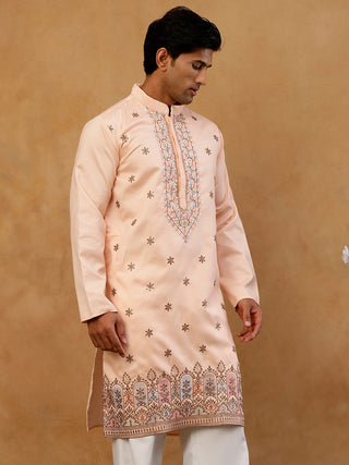 Men Silk Blend Embroidered Kurta
