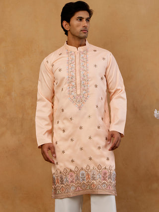 Men Silk Blend Embroidered Kurta