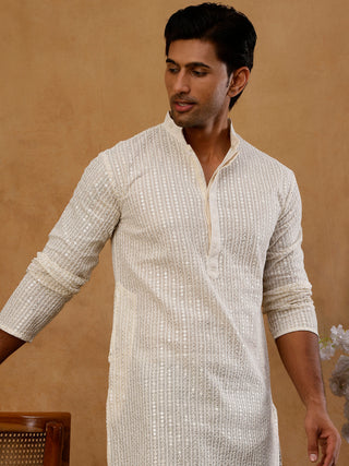 Ivory Sequins Embroidered Kurta for Men