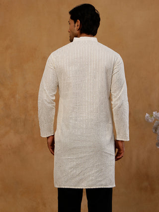 Ivory Sequins Embroidered Kurta for Men