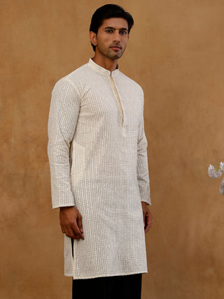 Ivory Sequins Embroidered Kurta for Men