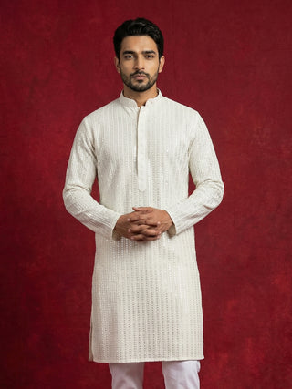 Ivory Sequins Embroidered Kurta