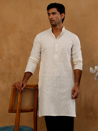 Ivory Sequins Embroidered Kurta for Men