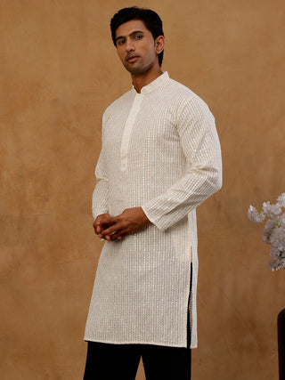 Ivory Sequins Embroidered Kurta for Men