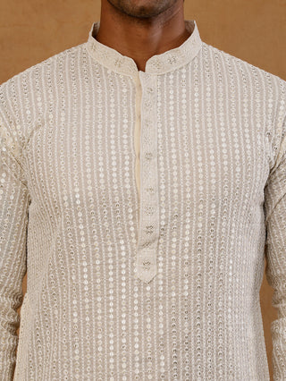 Ivory Sequins Embroidered Kurta for Men