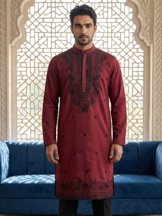 Men’s Classic Silk Blend Kurta with Rich Embroidery