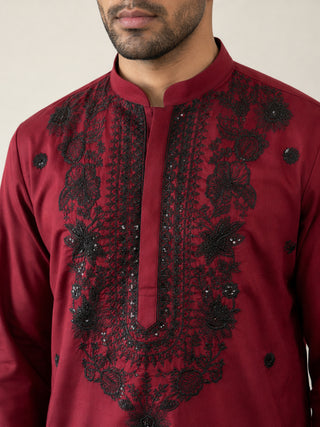 Men’s Classic Silk Blend Kurta with Rich Embroidery