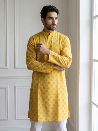 Men’s Printed Cotton Blend Kurta