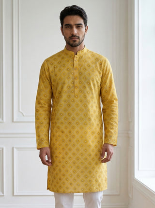 Men’s Printed Cotton Blend Kurta
