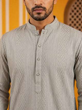 Men’s Silk Blend Thread Work Kurta